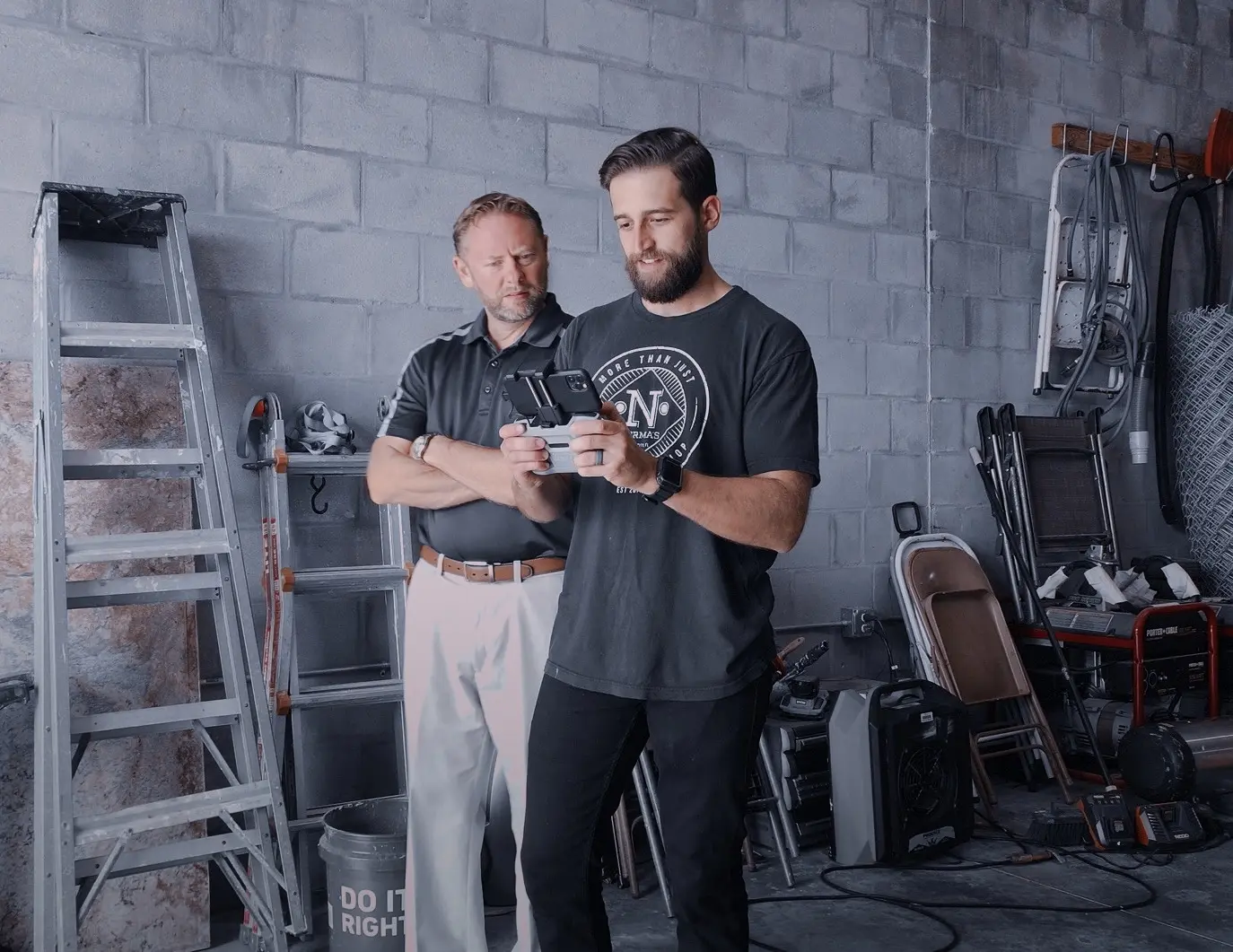 Juno Marketing reviewing on-site content with a local business owner