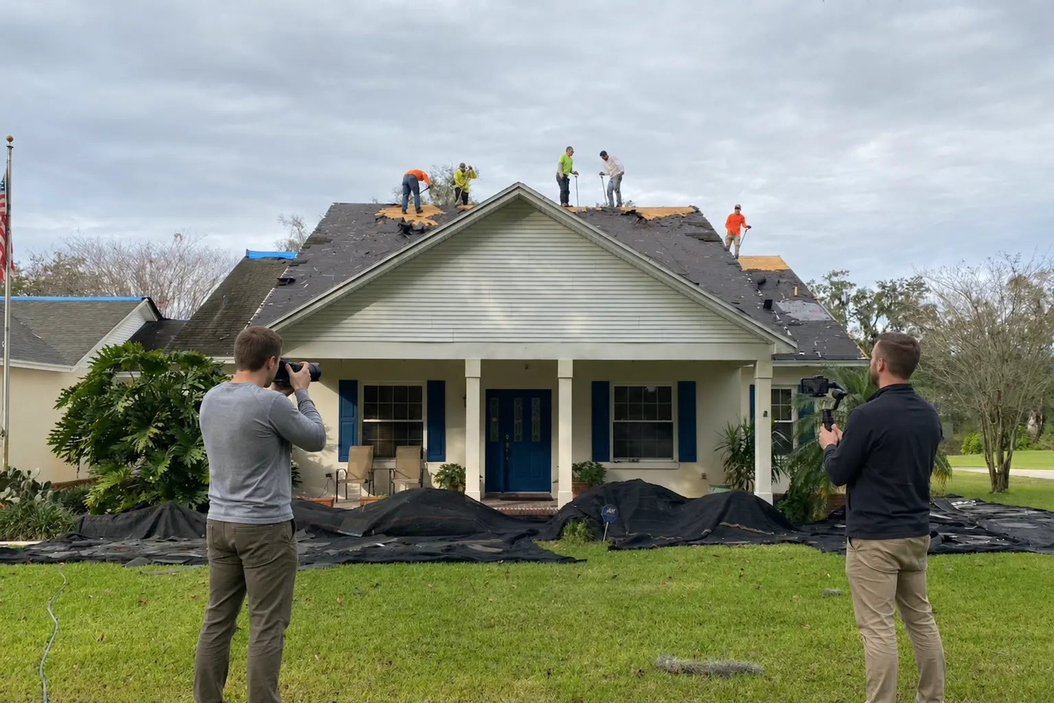 Content team documenting a home-service project for local marketing in Riverview