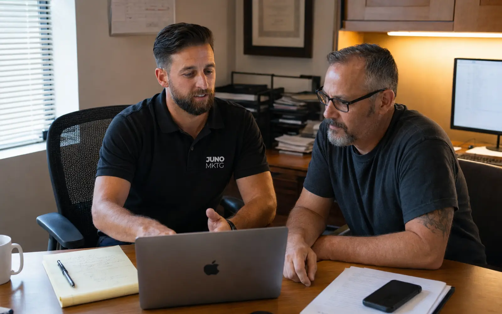 Juno Marketing reviewing customer-acquisition strategy with an established Tampa-area business owner